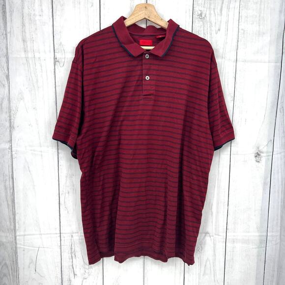 Y2K Izod LARGE Red Striped Short Sleeve Polo Shirt - Picture 1 of 8